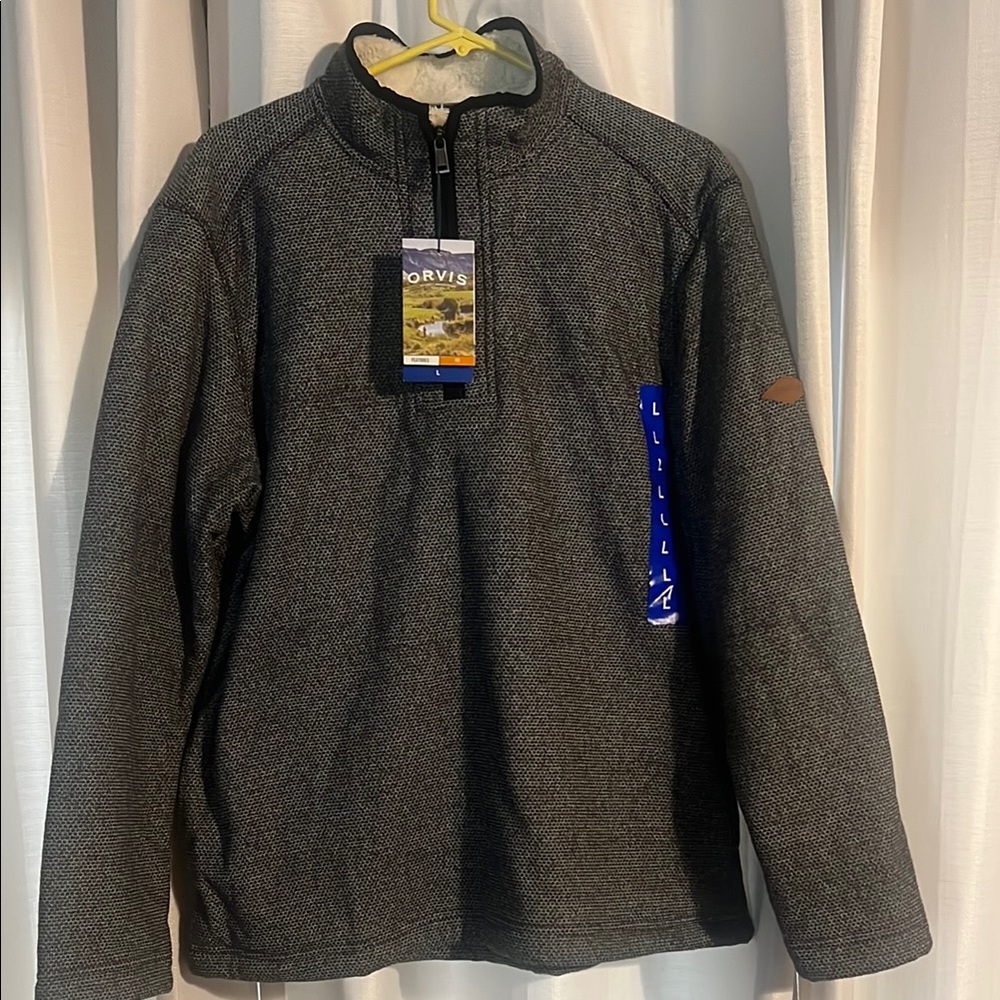 Orvis Gray Zip Up Sweater with Standing Collar